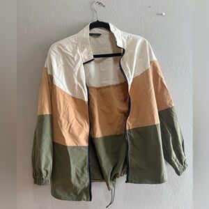 SHEIN White and Tan Windbreaker Lightweight Jacket